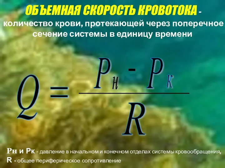 ОБЪЕМНАЯ СКОРОСТЬ КРОВОТОКА - количество крови, протекающей через поперечное сечение