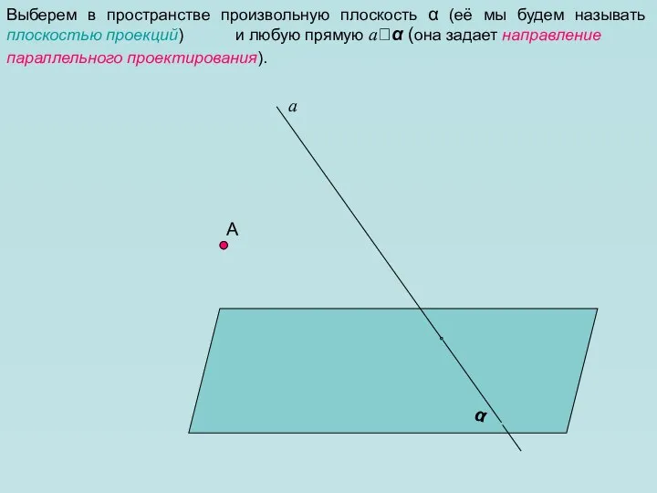А Выберем в пространстве произвольную плоскость α (её мы будем