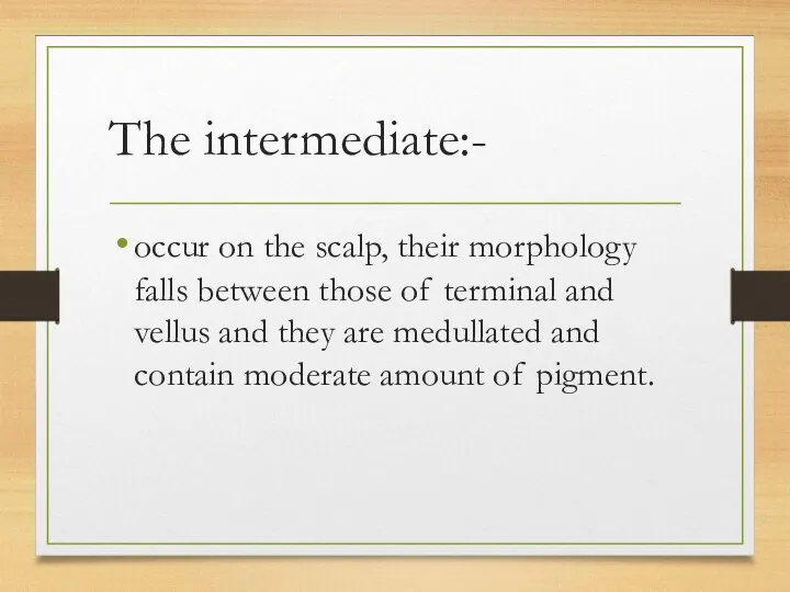 The intermediate:- occur on the scalp, their morphology falls between