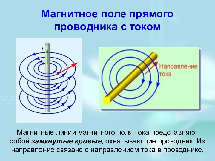 Магнитное поле прямого проводника с током Магнитные линии магнитного поля