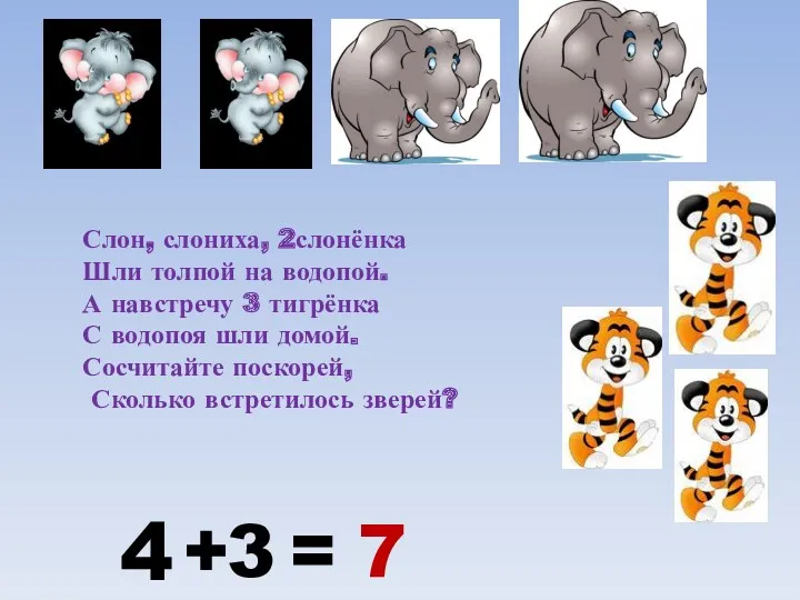 Слон, слониха, 2слонёнка Шли толпой на водопой. А навстречу 3