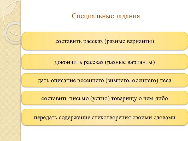 Специальные задания составить рассказ (разные варианты) дать описание весеннего (зимнего,