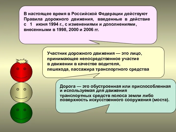 Правила дорожного движения В настоящее время в Российской Федерации действуют