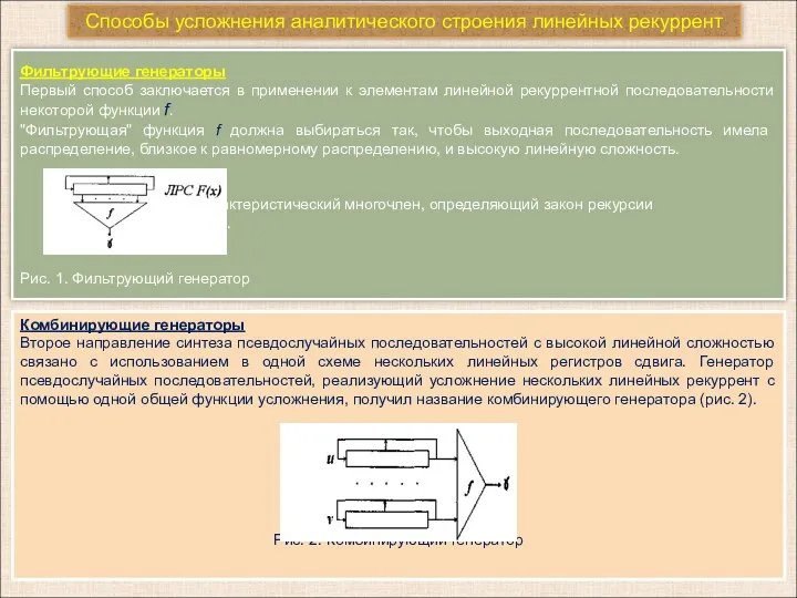 Фильтрующие генераторы Первый способ заключается в применении к элементам линейной