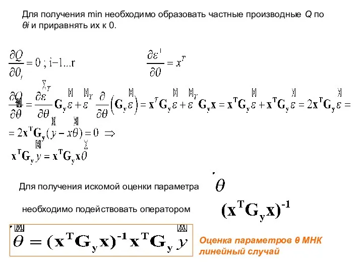 Для получения min необходимо образовать частные производные Q по θi