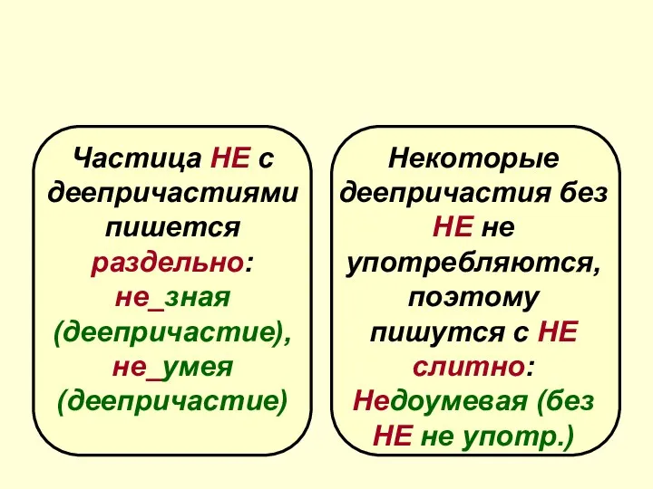 НЕ с деепричастиями Частица НЕ с деепричастиями пишется раздельно: не_зная