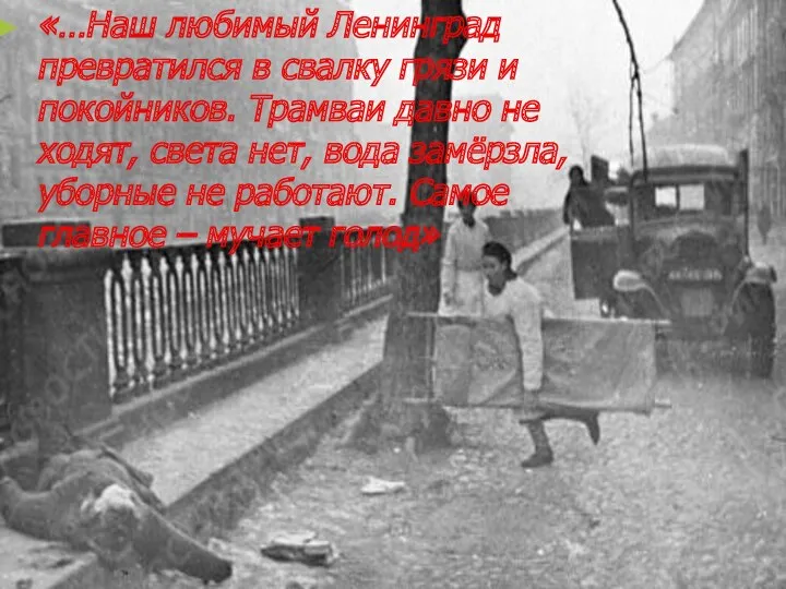 «…Наш любимый Ленинград превратился в свалку грязи и покойников. Трамваи