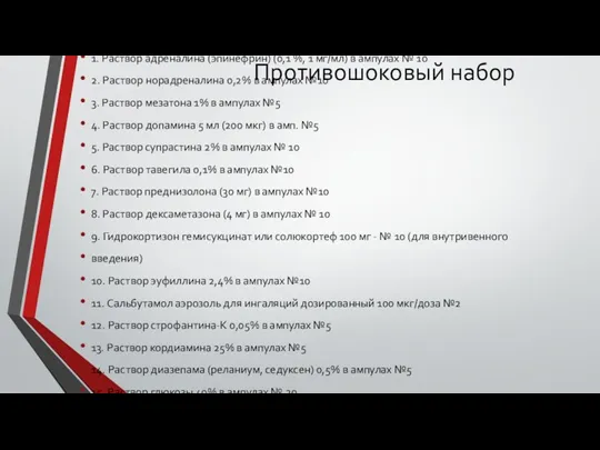 Противошоковый набор 1. Раствор адреналина (эпинефрин) (0,1 %, 1 мг/мл)