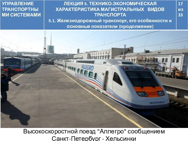 Высокоскоростной поезд "Аллегро" сообщением Санкт-Петербург - Хельсинки