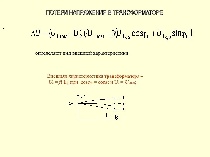 определяют вид внешней характеристики Внешняя характеристика трансформатора – U2 =