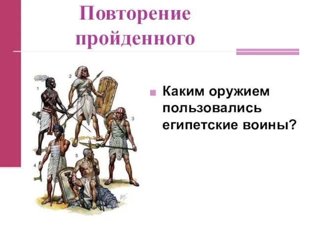 Повторение пройденного Каким оружием пользовались египетские воины?