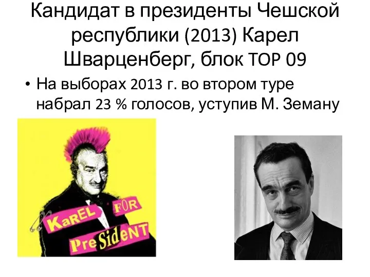 Кандидат в президенты Чешской республики (2013) Карел Шварценберг, блок TOP