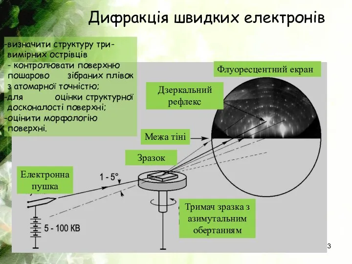 Електронна пушка Зразок Флуоресцентний екран Дзеркальний рефлекс Межа тіні Тримач