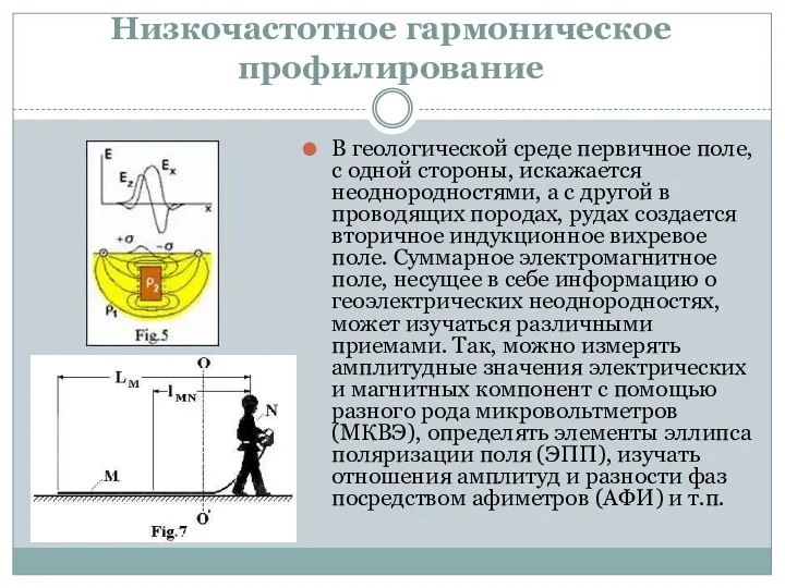 Низкочастотное гармоническое профилирование В геологической среде первичное поле, с одной