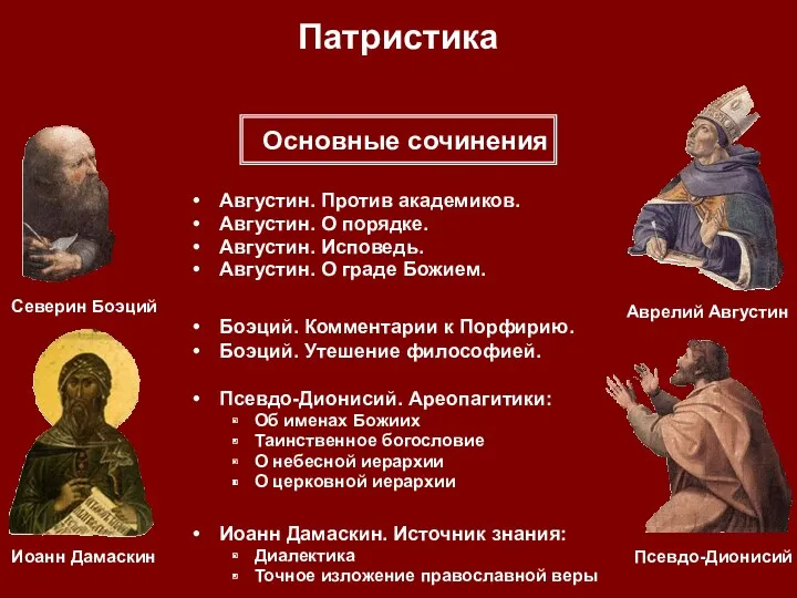 Патристика Августин. Против академиков. Августин. О порядке. Августин. Исповедь. Августин.