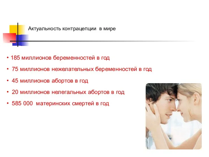 185 миллионов беременностей в год 75 миллионов нежелательных беременностей в