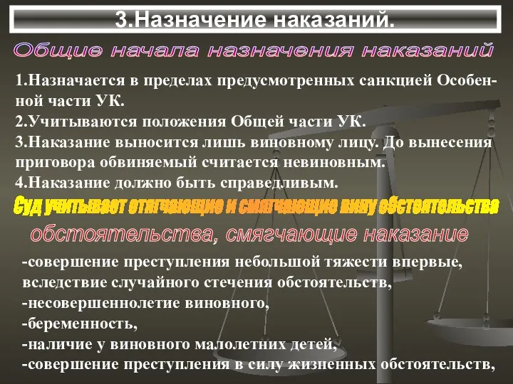 3.Назначение наказаний. 1.Назначается в пределах предусмотренных санкцией Особен- ной части