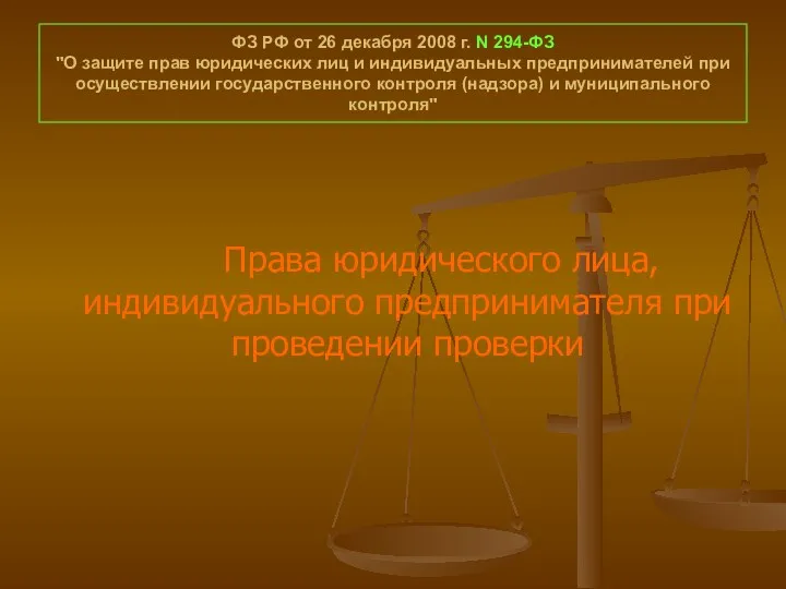 ФЗ РФ от 26 декабря 2008 г. N 294-ФЗ "О защите прав юридических