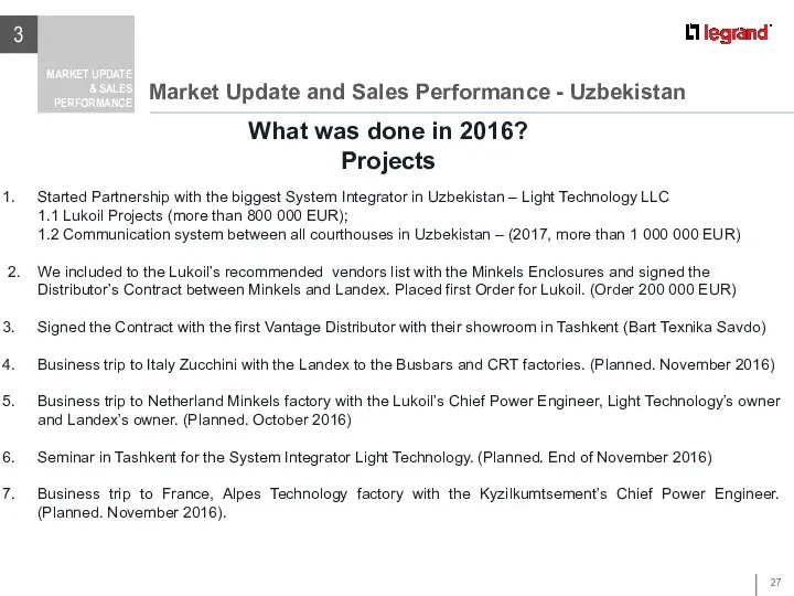 Market Update and Sales Performance - Uzbekistan 3 MARKET UPDATE