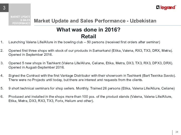 Market Update and Sales Performance - Uzbekistan 3 MARKET UPDATE
