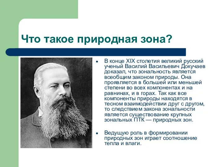 Что такое природная зона? В конце XIX столетия великий русский