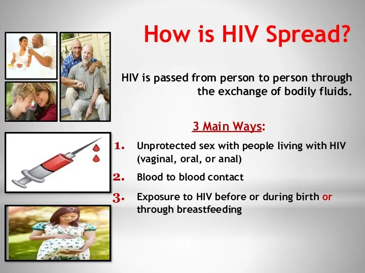 How is HIV Spread? HIV is passed from person to