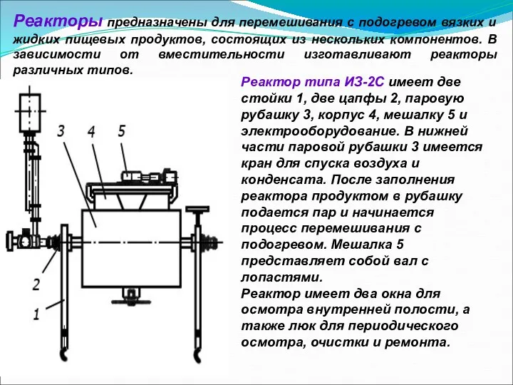 Реакторы предназначены для перемешивания с подогревом вязких и жидких пищевых