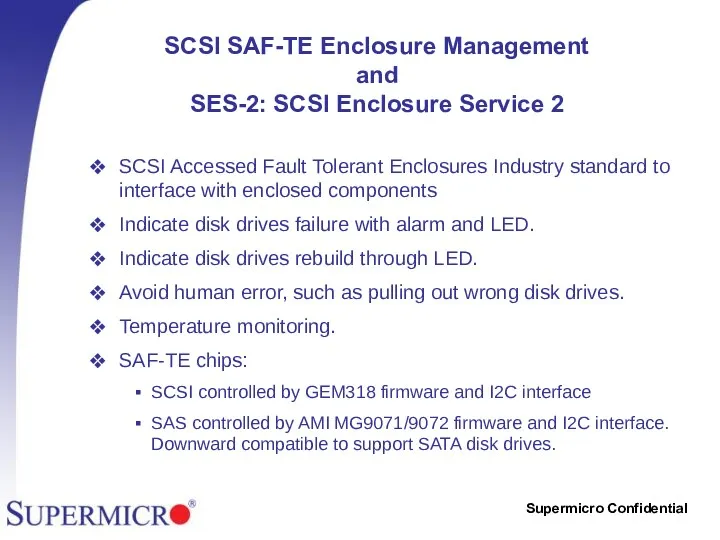 SCSI SAF-TE Enclosure Management and SES-2: SCSI Enclosure Service 2