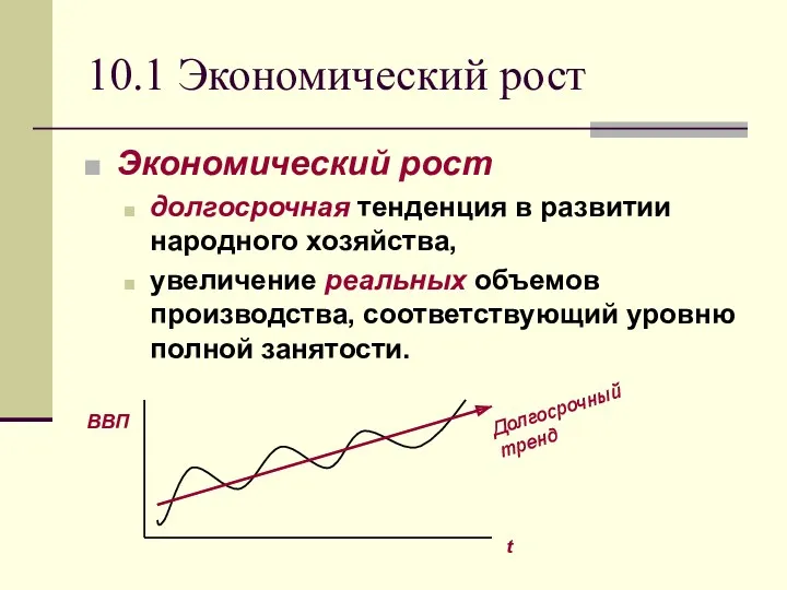 10.1 Экономический рост Экономический рост долгосрочная тенденция в развитии народного