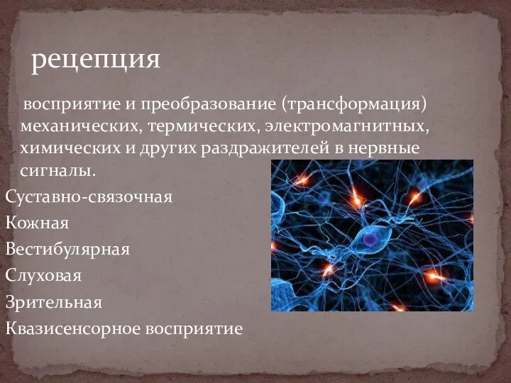 восприятие и преобразование (трансформация) механических, термических, электромагнитных, химических и других