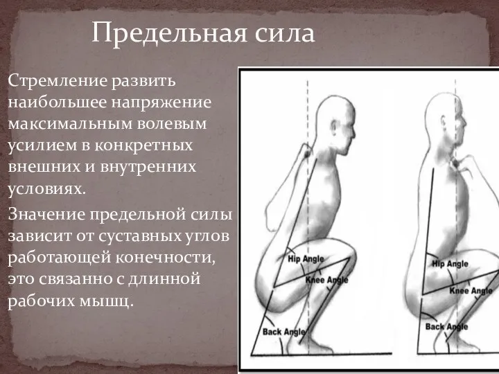 Стремление развить наибольшее напряжение максимальным волевым усилием в конкретных внешних