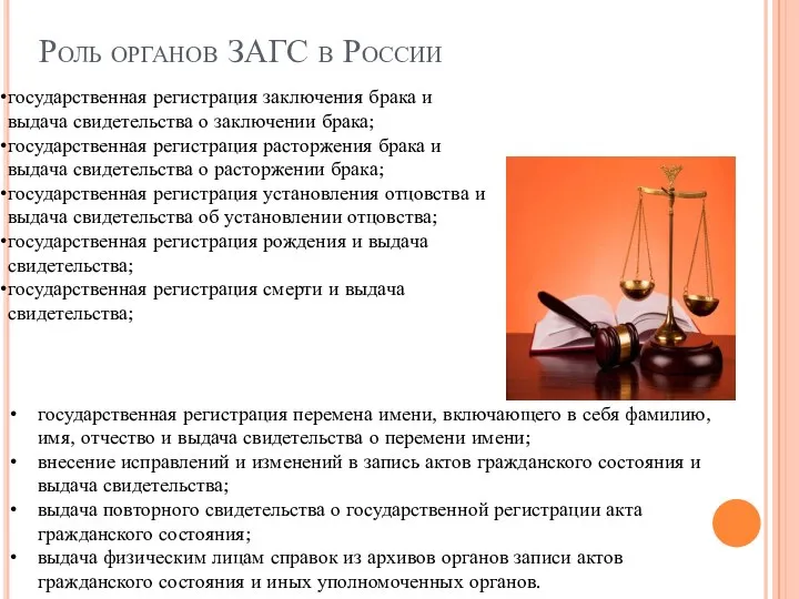 Роль органов ЗАГС в России государственная регистрация перемена имени, включающего