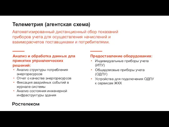 Телеметрия (агентская схема) Автоматизированный дистанционный сбор показаний приборов учета для