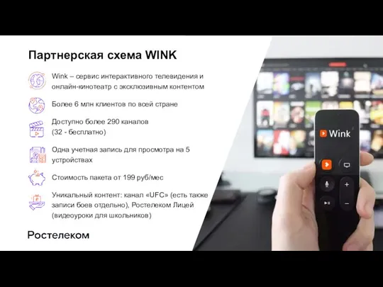 Партнерская схема WINK Wink – сервис интерактивного телевидения и онлайн-кинотеатр