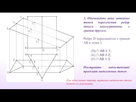 3. Обозначить явно заданные точки пересечения ребер одного многогранника с