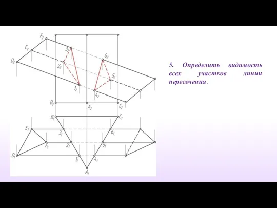 5. Определить видимость всех участков линии пересечения.