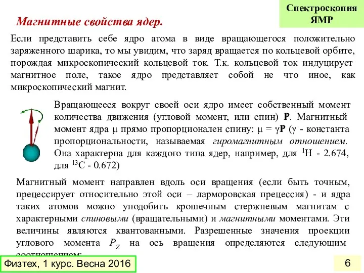 Если представить себе ядро атома в виде вращающегося положительно заряженного