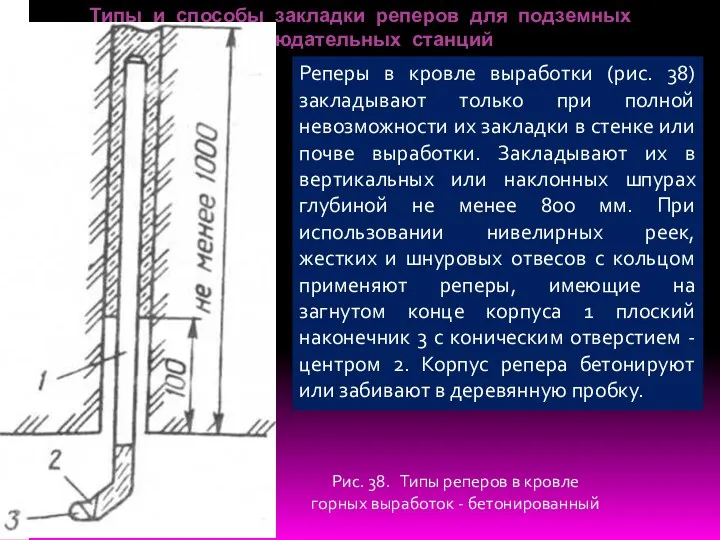 Типы и способы закладки реперов для подземных наблюдательных станций Реперы