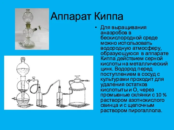 Аппарат Киппа Для выращивания анаэробов в бескислородной среде можно использовать