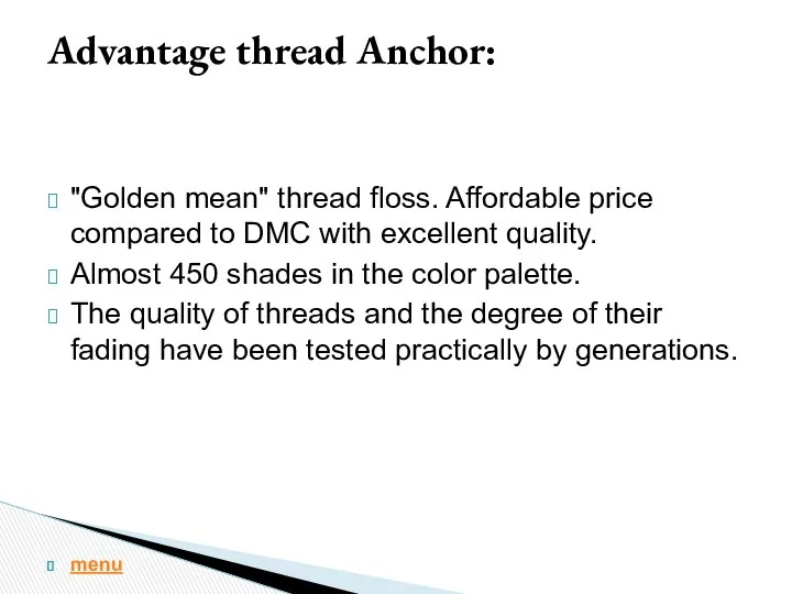 "Golden mean" thread floss. Affordable price compared to DMC with