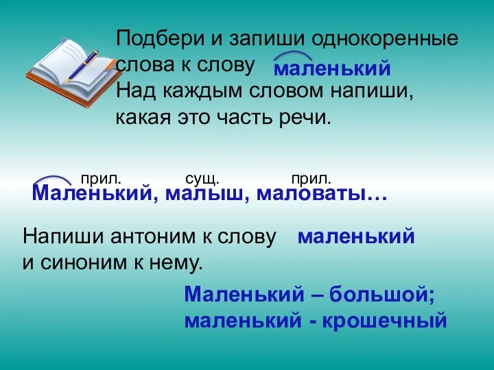 Подбери и запиши однокоренные слова к слову Над каждым словом