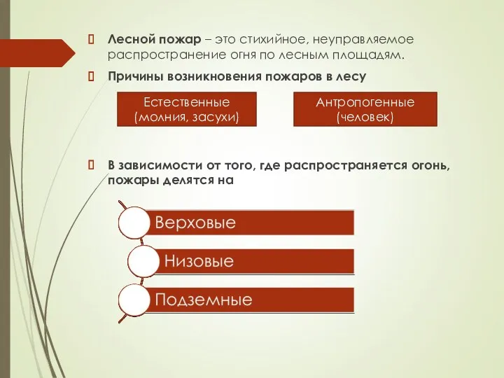 Лесной пожар – это стихийное, неуправляемое распространение огня по лесным