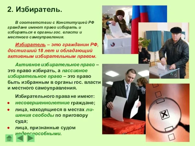 В соответствии с Конституцией РФ граждане имеют право избирать и избираться в органы