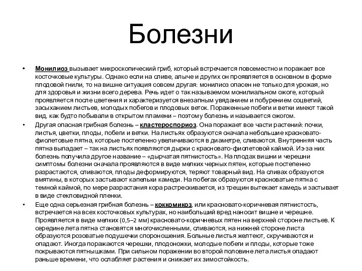 Болезни Монилиоз вызывает микроскопический гриб, который встречается повсеместно и поражает