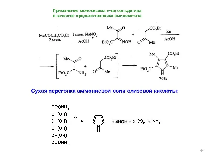 Применение монооксима α-кетоальдегида в качестве предшественника аминокетона Сухая перегонка аммониевой соли слизевой кислоты: