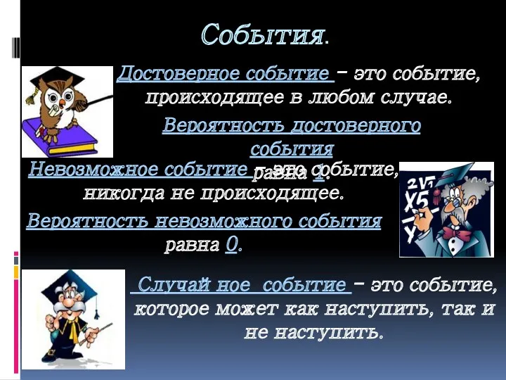 События. Достоверное событие - это событие, происходящее в любом случае.