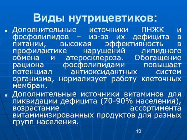 Виды нутрицевтиков: Дополнительные источники ПНЖК и фосфолипидов – из-за их