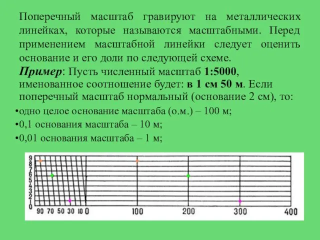 Поперечный масштаб гравируют на металлических линейках, которые называются масштабными. Перед применением масштабной линейки