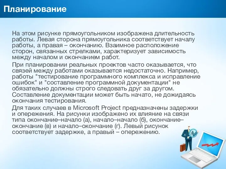 Планирование На этом рисунке прямоугольником изображена длительность работы. Левая сторона