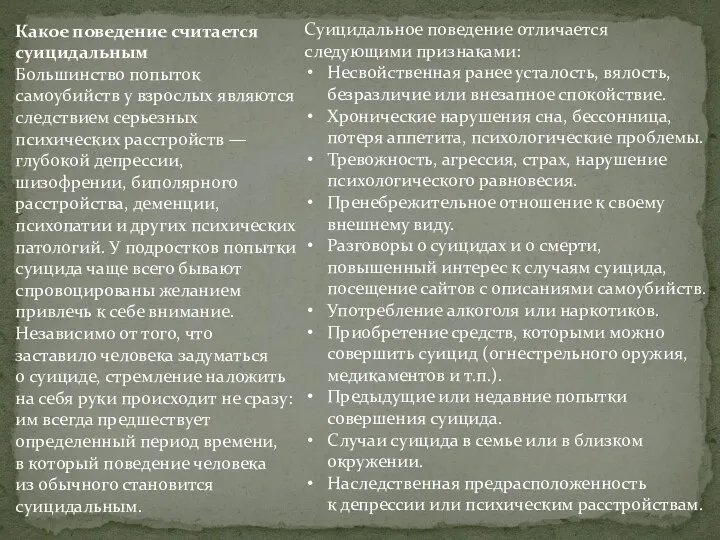 Какое поведение считается суицидальным Большинство попыток самоубийств у взрослых являются